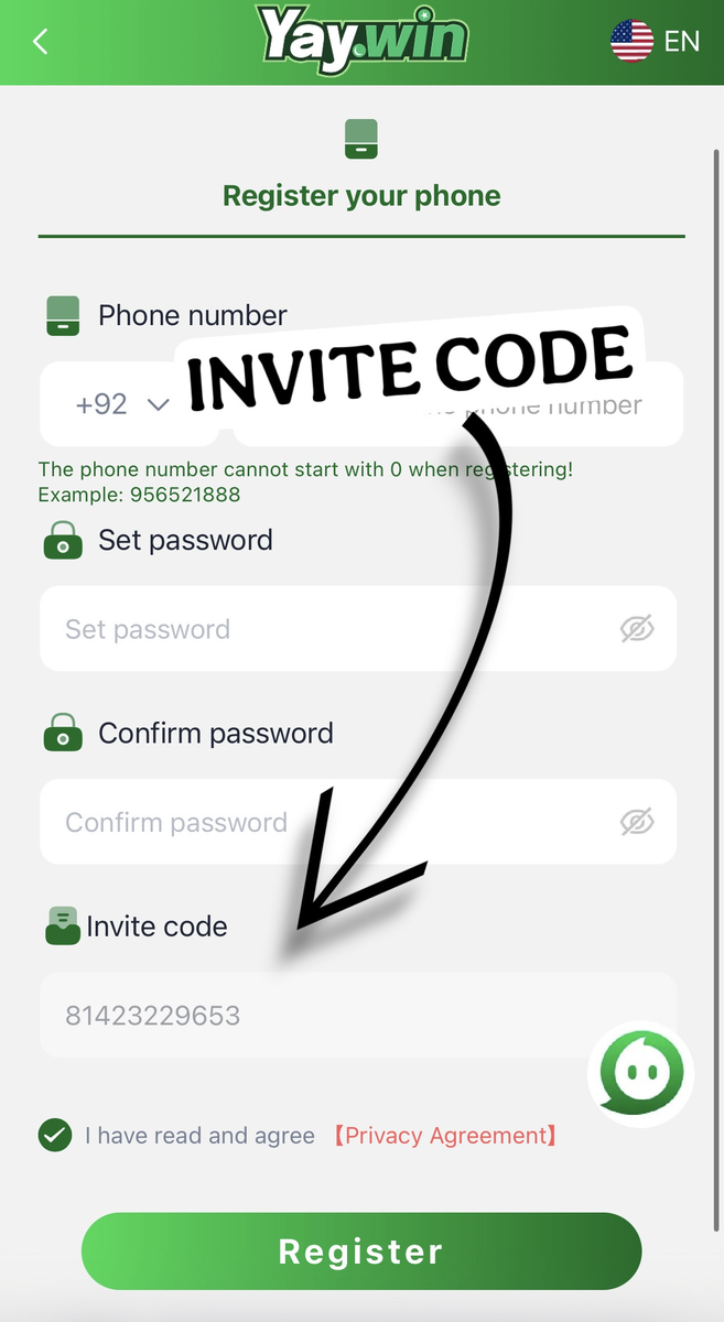 Register Step 2 - Enter Invite Code
